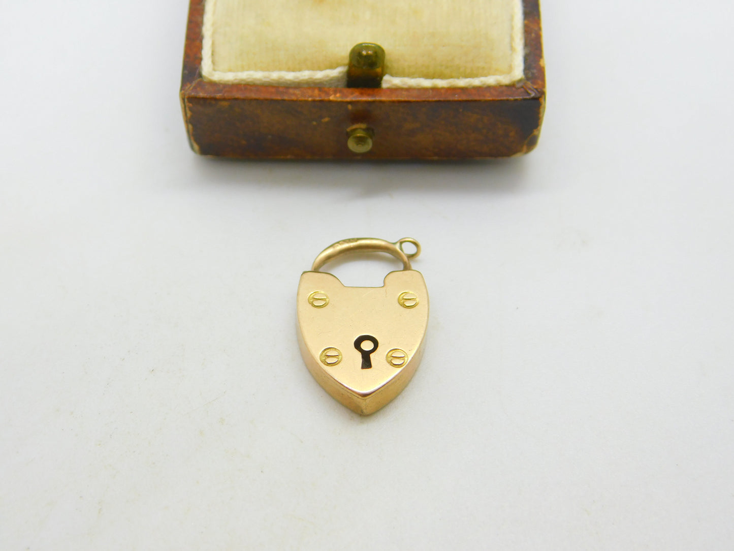 Edwardian 9ct Rose Gold Heart Lock Charm Clasp Antique 1908 Birmingham