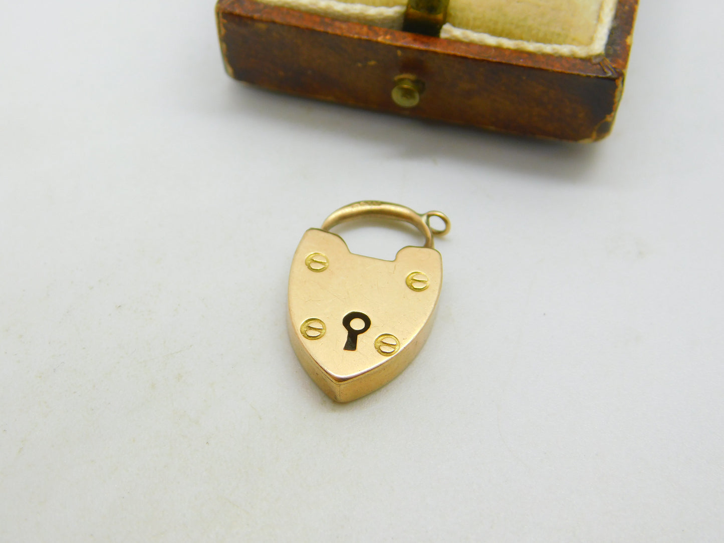 Edwardian 9ct Rose Gold Heart Lock Charm Clasp Antique 1908 Birmingham