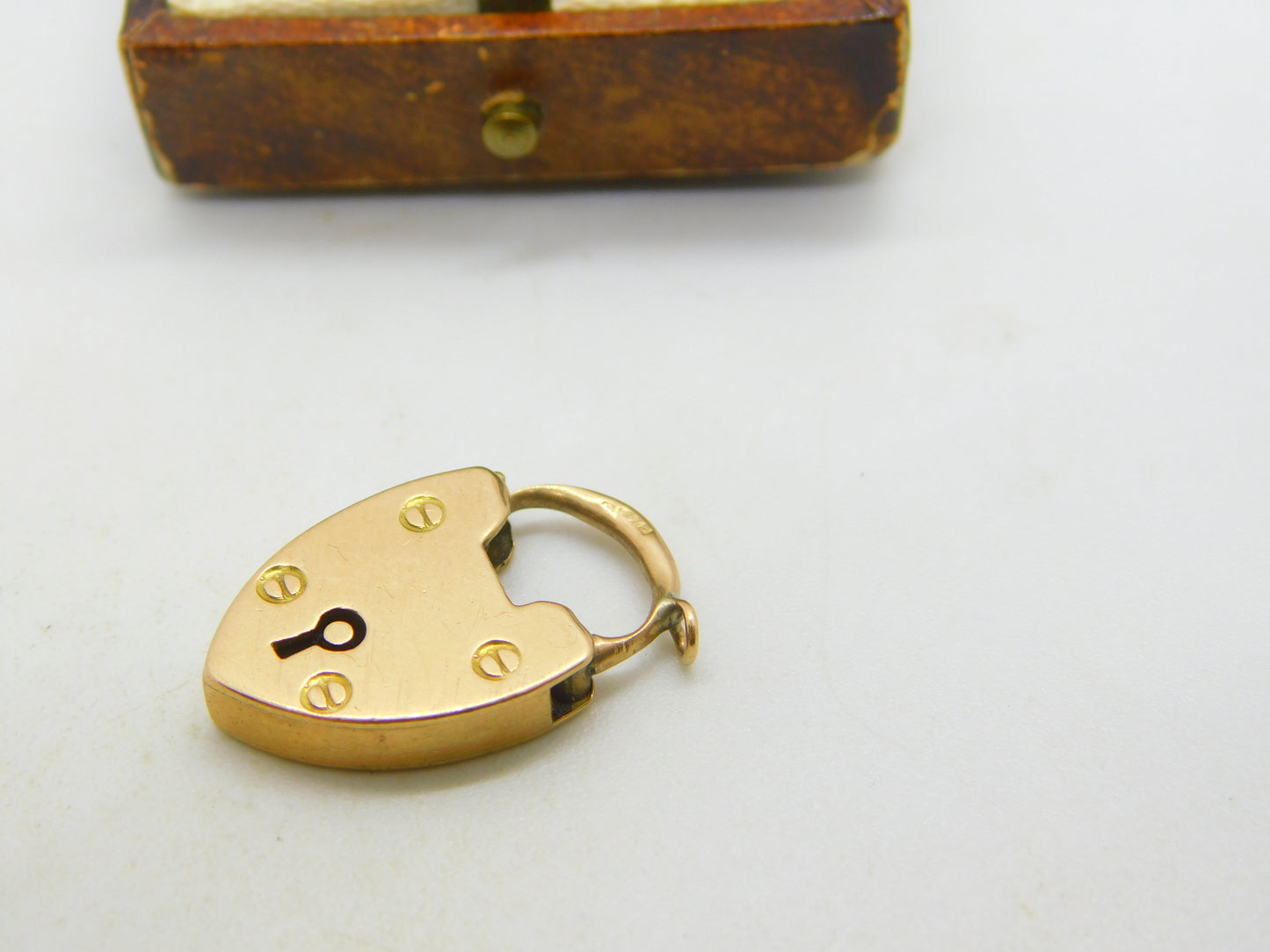 Edwardian 9ct Rose Gold Heart Lock Charm Clasp Antique 1908 Birmingham