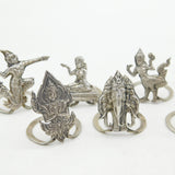 Siam Set of Sterling Silver God, Boat & Temple Form Place Settings Antique c1920 Art Deco