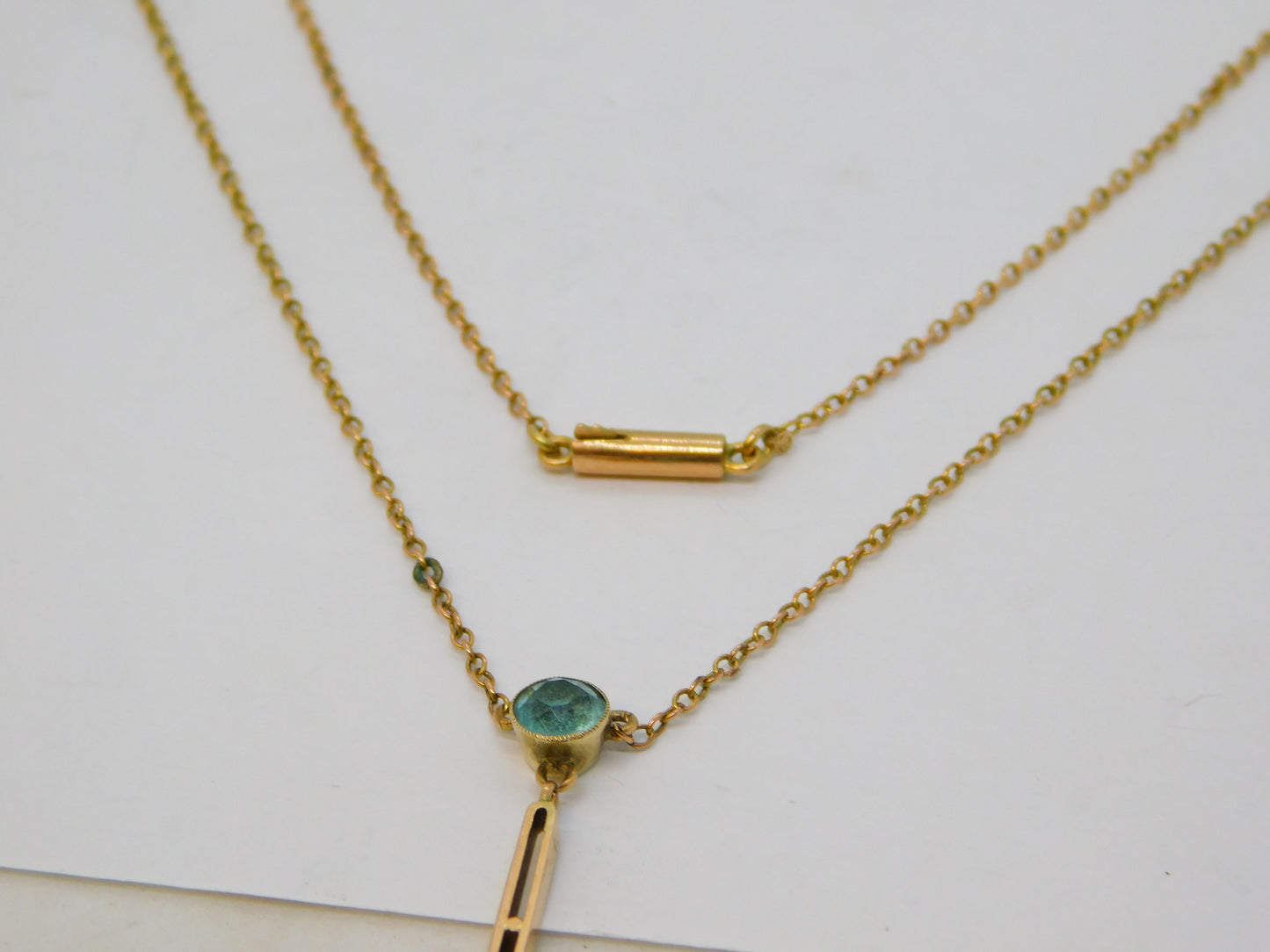 Edwardian 9ct Gold, Seed Pearl & Blue Stone Lavalier Drop Necklace Antique c1910