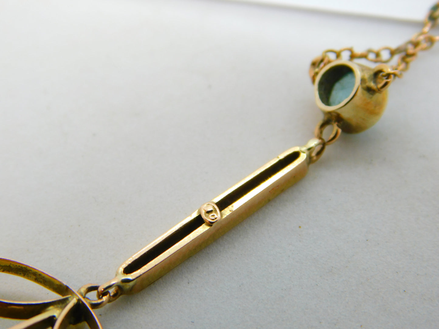 Edwardian 9ct Gold, Seed Pearl & Blue Stone Lavalier Drop Necklace Antique c1910