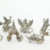 Siam Set of Sterling Silver God, Boat & Temple Form Place Settings Antique c1920 Art Deco