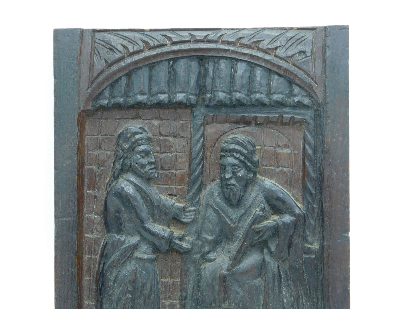 17th Century Carved Oak Decorative Panel Apostle Receiving Scroll Antique c1680