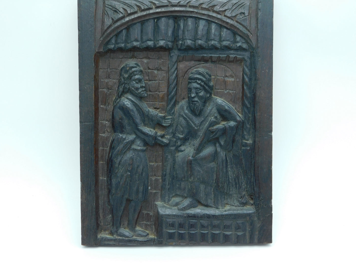 17th Century Carved Oak Decorative Panel Apostle Receiving Scroll Antique c1680
