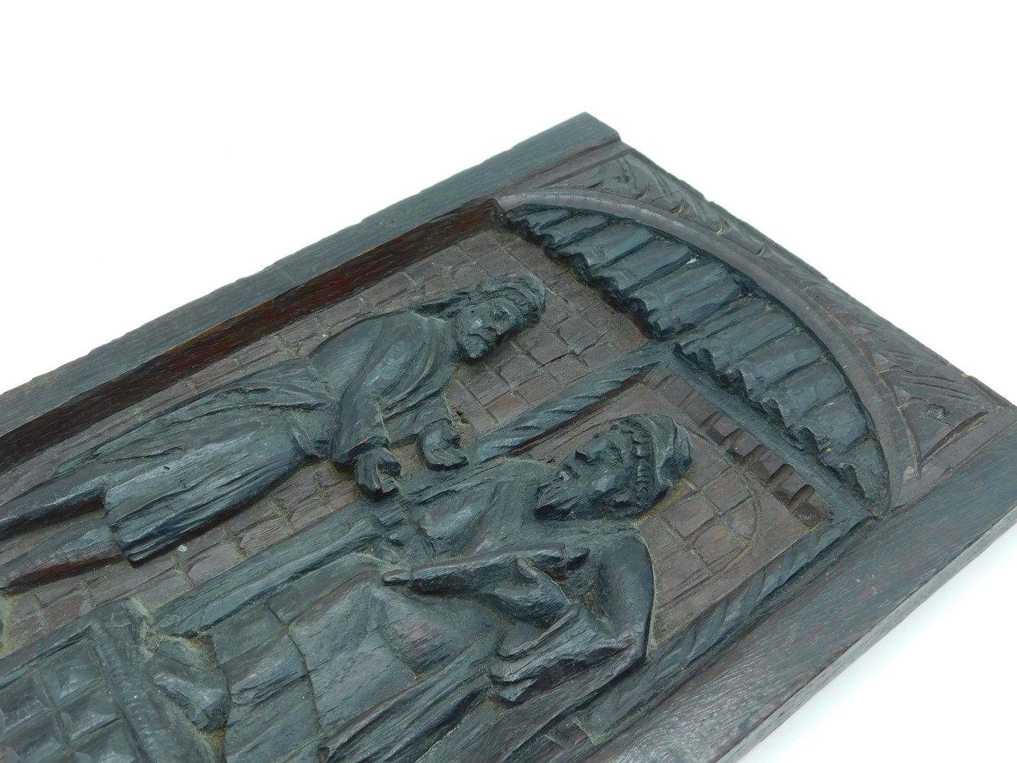 17th Century Carved Oak Decorative Panel Apostle Receiving Scroll Antique c1680