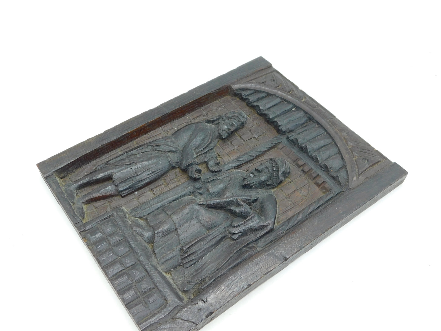 17th Century Carved Oak Decorative Panel Apostle Receiving Scroll Antique c1680