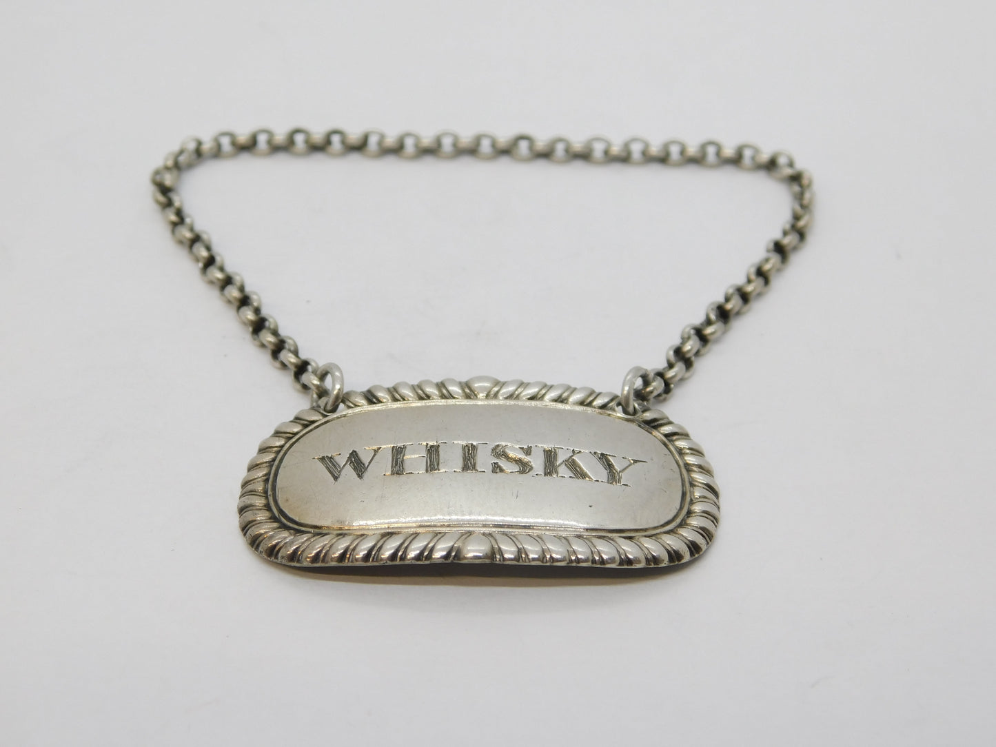 George III Scottish Sterling Silver Whisky Decanter Label Antique 1810 Edinburgh