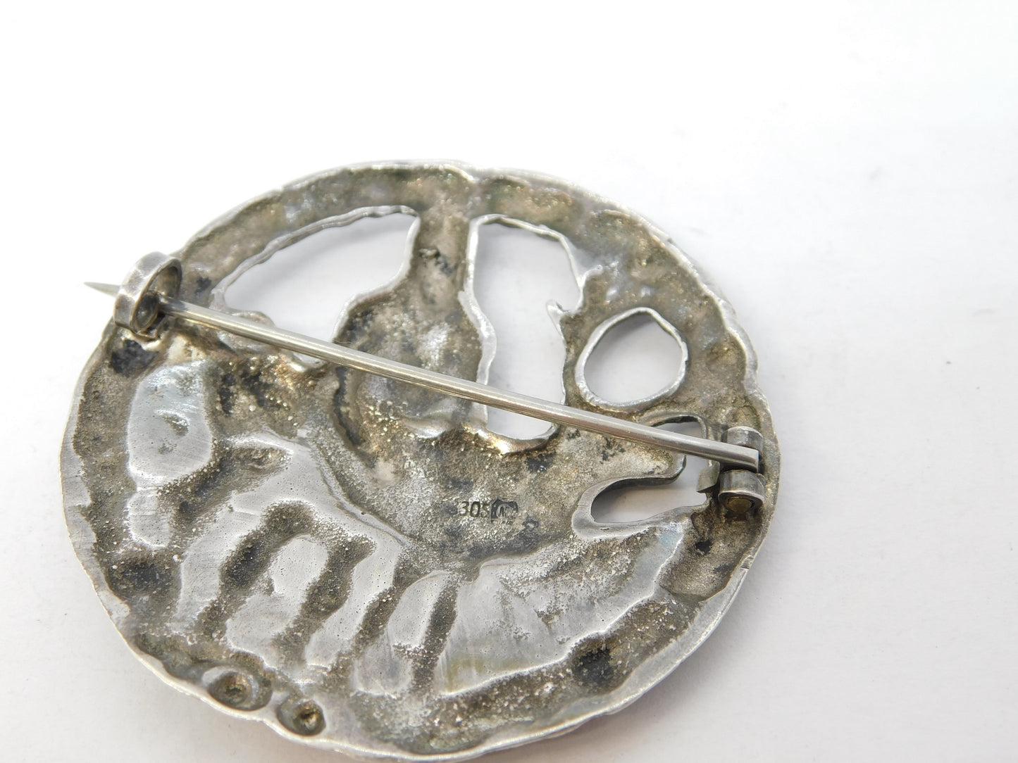 Scandinavian .830 Silver Reindeer Herder Floral Brooch Vintage c1960