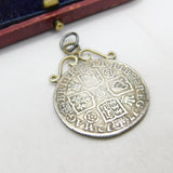 Sterling Silver Queen Anne Plain Bust Shilling Coin Pendant Charm 1712 Antique