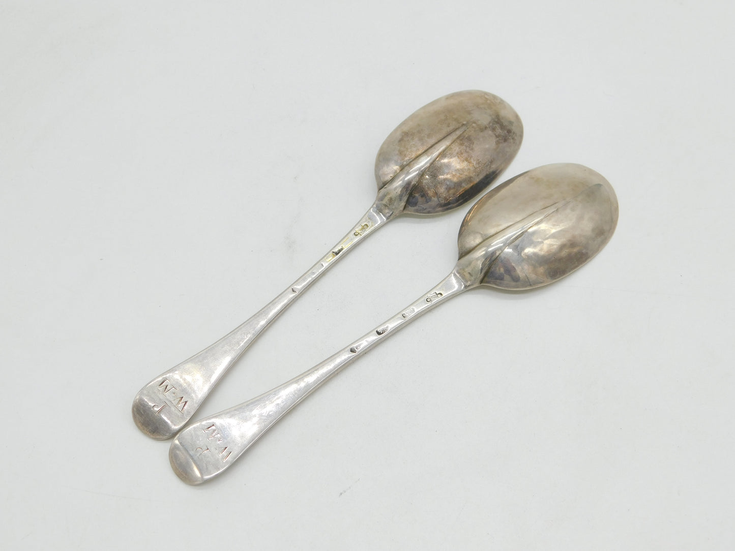 George I Pair of Sterling Silver Hanoverian Tablespoons Antique 1718 London Charles Jackson