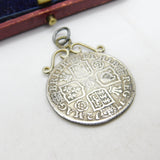Sterling Silver Queen Anne Plain Bust Shilling Coin Pendant Charm 1712 Antique