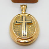 Victorian Pinchbeck Black Enamel Mourning Cross Locket Pendant c1860 Antique