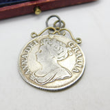 Sterling Silver Queen Anne Plain Bust Shilling Coin Pendant Charm 1712 Antique