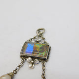 Sterling Silver, Butterfly Wing, Cultured Pearl Shamrock Drop Pendant Antique c1920