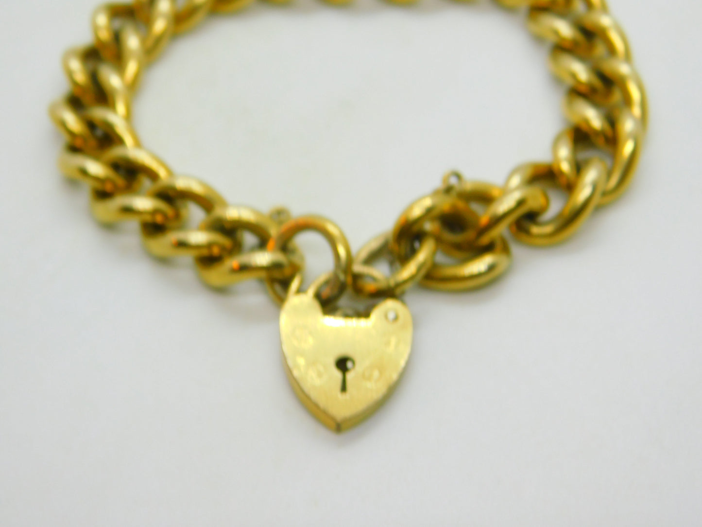 Chunky 9ct Rolled Gold Chain Charm Bracelet Heart Padlock Clasp Art Deco c1920