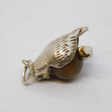 Sterling Silver & Oak Wood Set Perched Owl Charm Pendant Vintage c1950