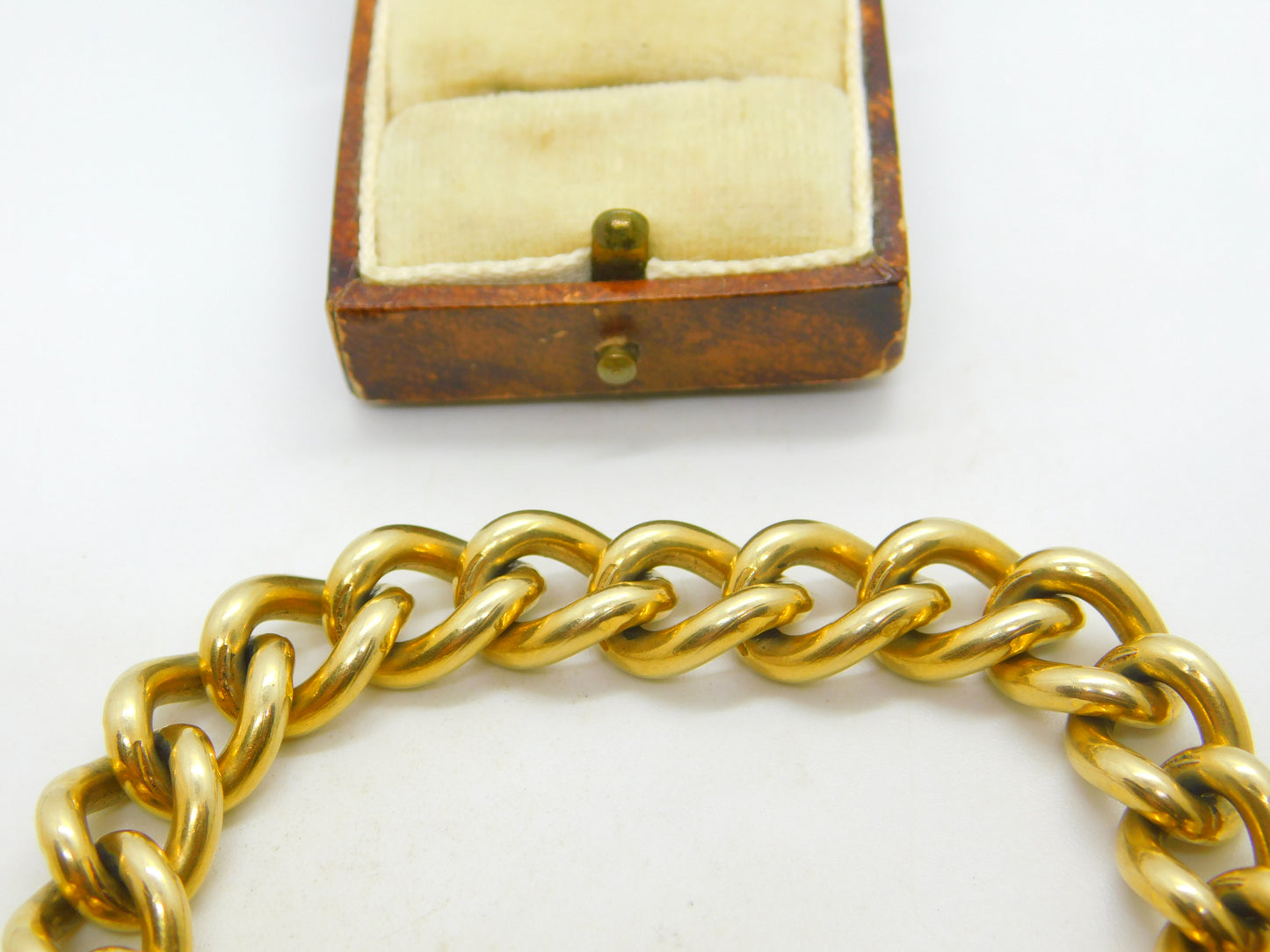 Chunky 9ct Rolled Gold Chain Charm Bracelet Heart Padlock Clasp Art Deco c1920