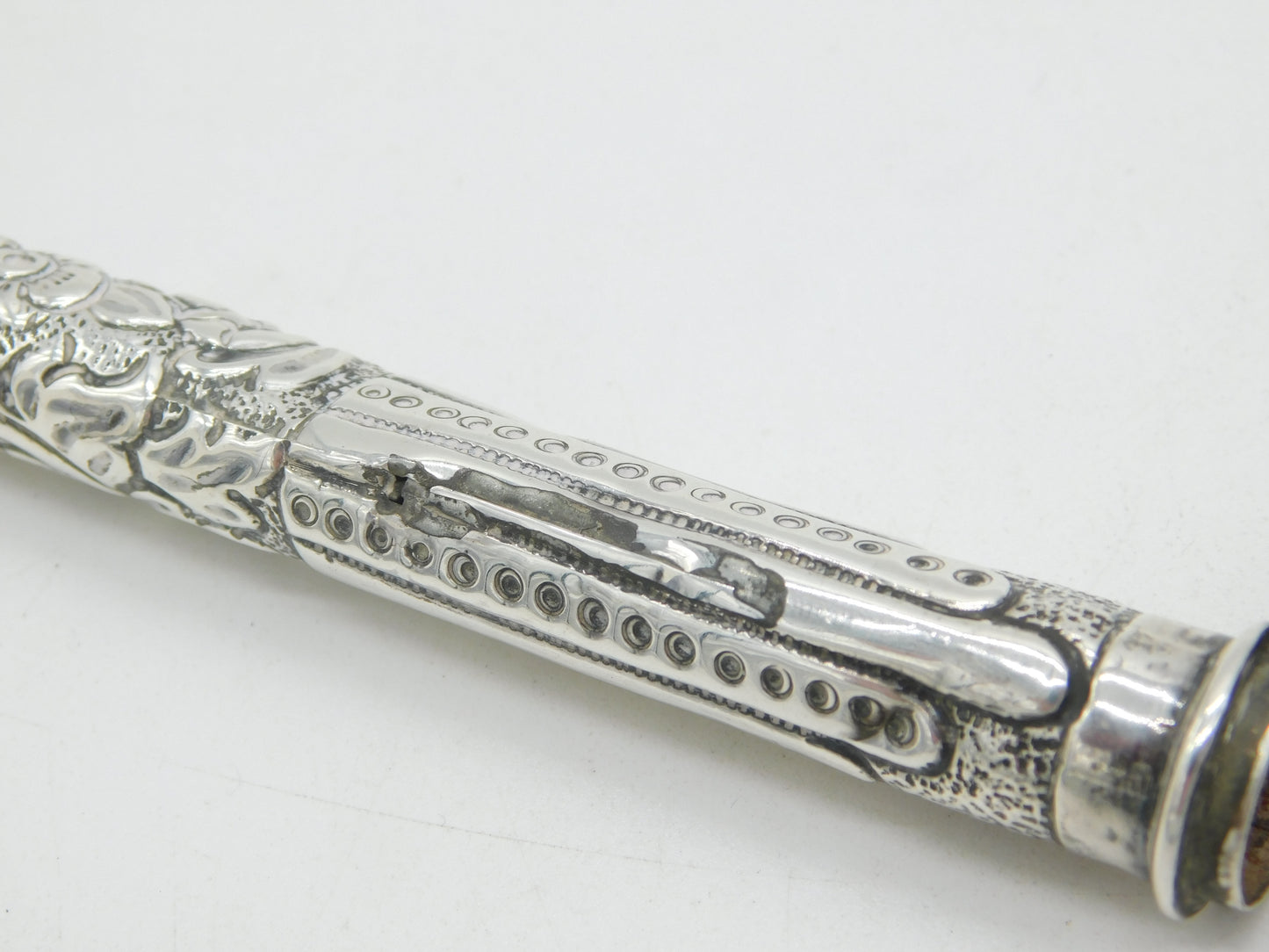 Victorian Large Sterling Silver Camel Top Floral Pen Case Antique 1894 Birmingham