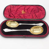 Victorian Boxed Sterling Silver Pair of Desert Serving Spoons 1894 Sheffield