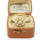 Victorian 18ct Yellow Gold 0.2ct Rose Cut Diamond & Pearl Floral Ring c1860 AF