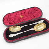Victorian Boxed Sterling Silver Pair of Desert Serving Spoons 1894 Sheffield