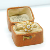 Victorian 18ct Yellow Gold 0.2ct Rose Cut Diamond & Pearl Floral Ring c1860 AF