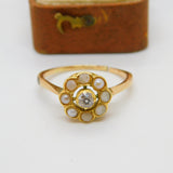 Victorian 18ct Yellow Gold 0.2ct Rose Cut Diamond & Pearl Floral Ring c1860 AF