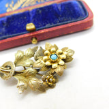 Victorian 9ct Yellow Gold, Turquoise Set Floral Sweetheart Brooch c1880 Antique