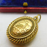 Victorian Aesthetic Movement Gold Plated Crane Bird Locket Antique c1860