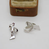18ct White Gold Diamond Set Heart Shaped Modernist Earrings Vintage c2000