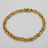 Victorian 15ct Yellow Gold, Seed Pearl & Turquoise Dress Bracelet Antique c1880