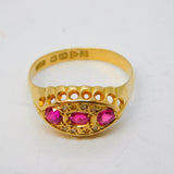 Edwardian 18ct Yellow Gold, Ruby & Diamond Boat Ring Antique 1909 Chester