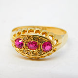 Edwardian 18ct Yellow Gold, Ruby & Diamond Boat Ring Antique 1909 Chester