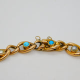 Victorian 15ct Yellow Gold, Seed Pearl & Turquoise Dress Bracelet Antique c1880