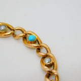 Victorian 15ct Yellow Gold, Seed Pearl & Turquoise Dress Bracelet Antique c1880