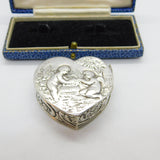 Victorian Dutch 800 Silver Heart Shaped Cupid Form Trinket Box Antique c1900