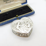 Victorian Dutch 800 Silver Heart Shaped Cupid Form Trinket Box Antique c1900