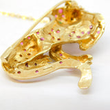 9ct Yellow Gold, Ruby, Diamond, Emerald Sitting Panther Brooch Vintage 1989 London
