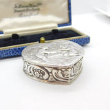 Victorian Dutch 800 Silver Heart Shaped Cupid Form Trinket Box Antique c1900
