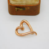 14ct Rose Gold Modernist Heart Sweetheart Drop Pendant Vintage c2000