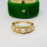 18ct Yellow Gold Graduated Pearl Set Dress Ring Vintage c1970