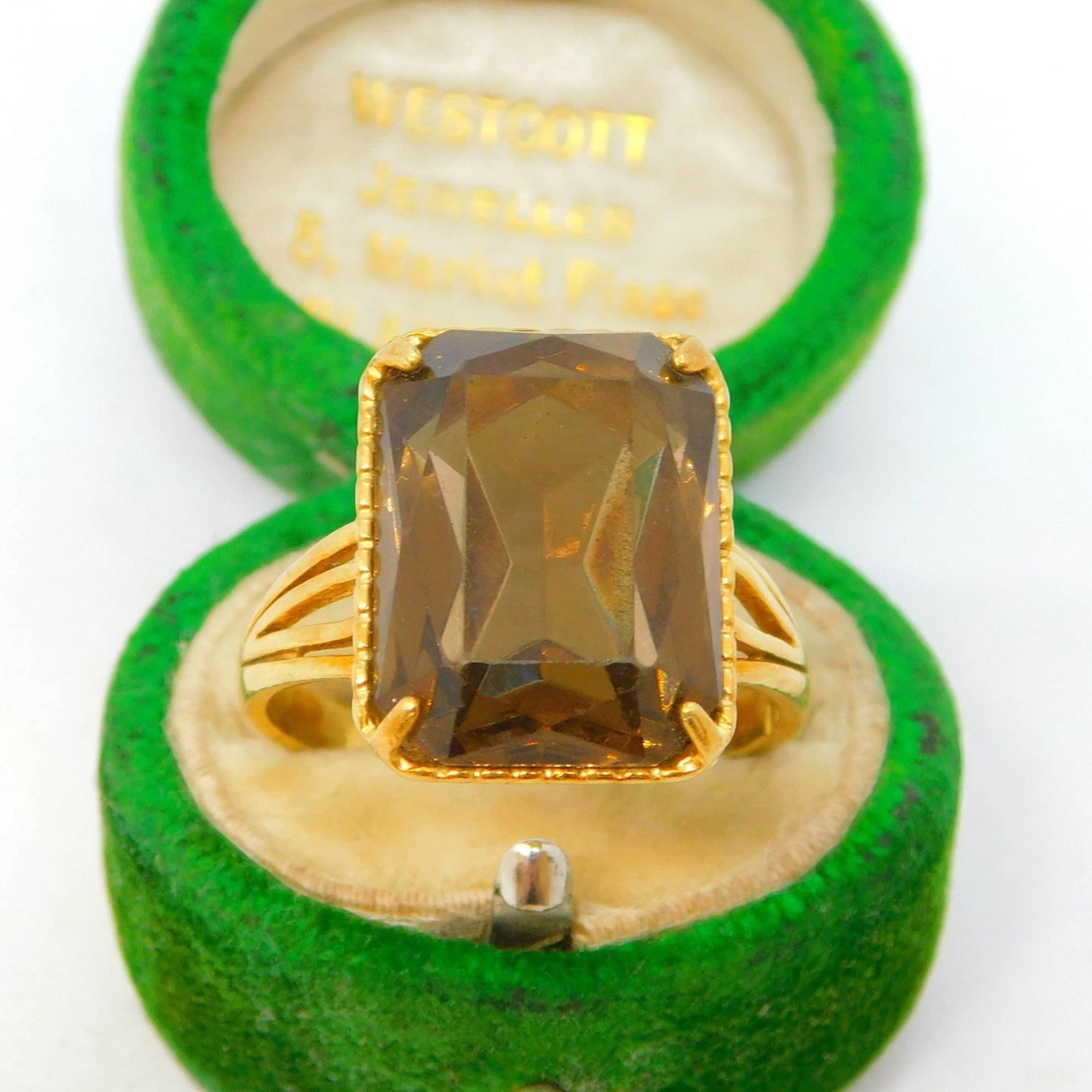 18ct Yellow Gold & Citrine Set Cocktail Dress Ring Vintage c1970