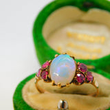 Victorian 9ct Rose Gold, White Opal & Ruby Set Dress Ring Antique c1900