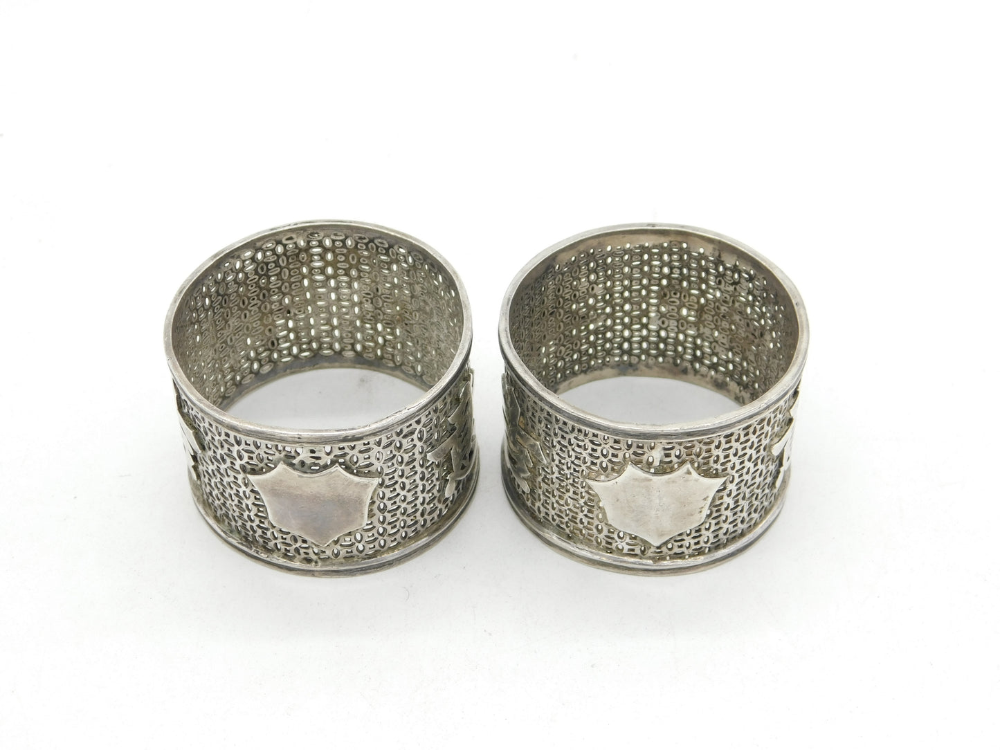 19th Century Pair of Chinese Sterling Silver Character Napkin Rings Antique c1880
