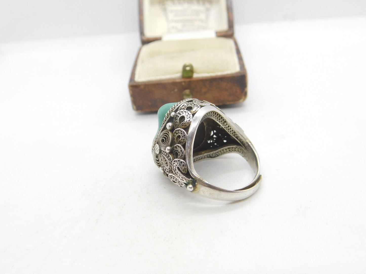 Chinese Export Sterling Silver & Turquoise Statement Ring Vintage c1960