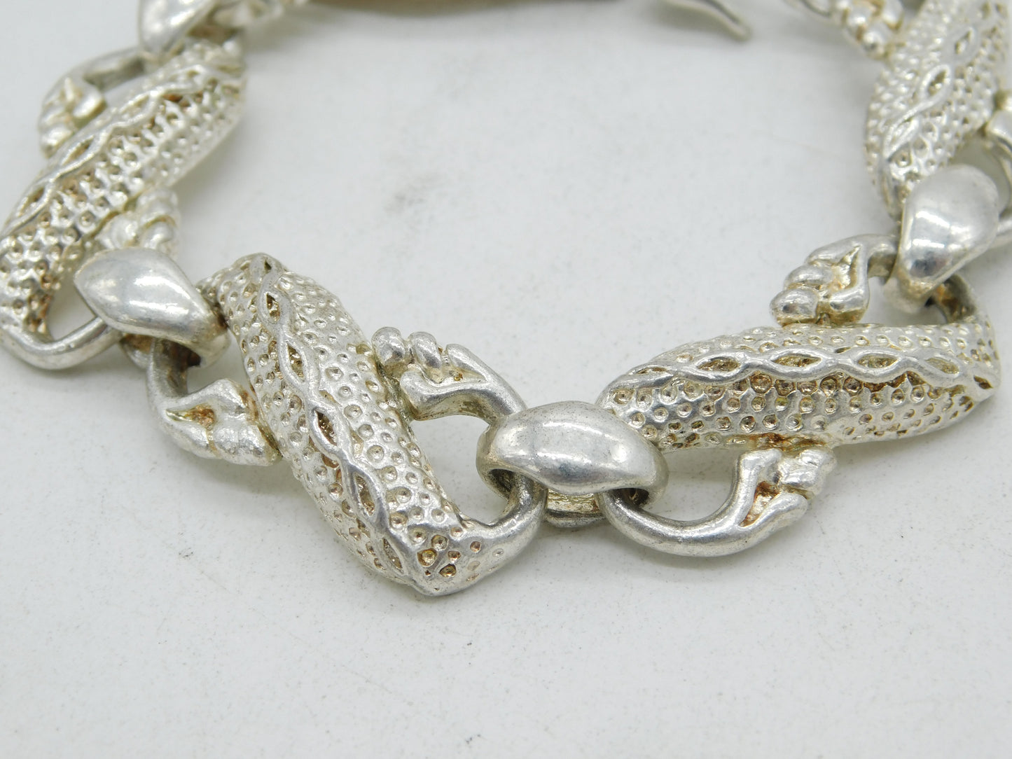 Sterling Silver Chinese Dragon Form Statement Bracelet Vintage c1990 18cm