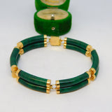 Chinese 14ct Yellow Gold & Green Malachite Panel Bracelet Vintage c1970