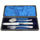 Victorian Boxed Silver Plated & Pearl Christening Cutlery Set Antique c1880