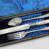 Victorian Boxed Silver Plated & Pearl Christening Cutlery Set Antique c1880